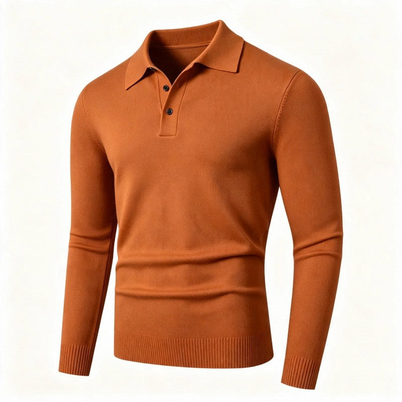 Herren Feinstrick-Poloshirt mit langem Arm und Dreiknopfleiste Nord Taschen