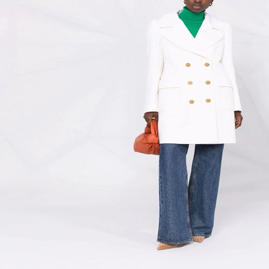 Damen Zweireihiger Boxy‑Mantel aus Wollmix mit breitem Revers und goldenen Zierknöpfen Nord Taschen