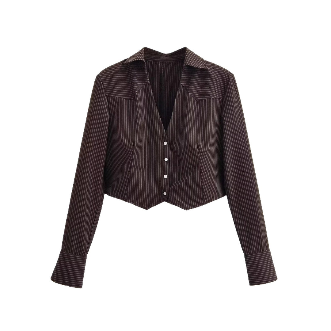 Damen Taillierte Cropped-Hemdbluse im Nadelstreifen mit tiefem V-Ausschnitt Nord Taschen