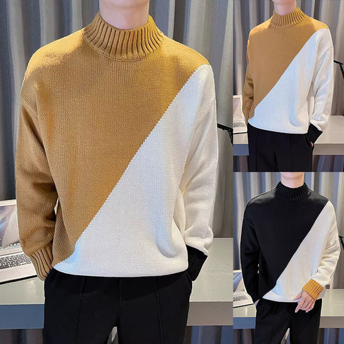 Herren Modischer Grobstrickpullover mit hohem Kragen Nord Taschen