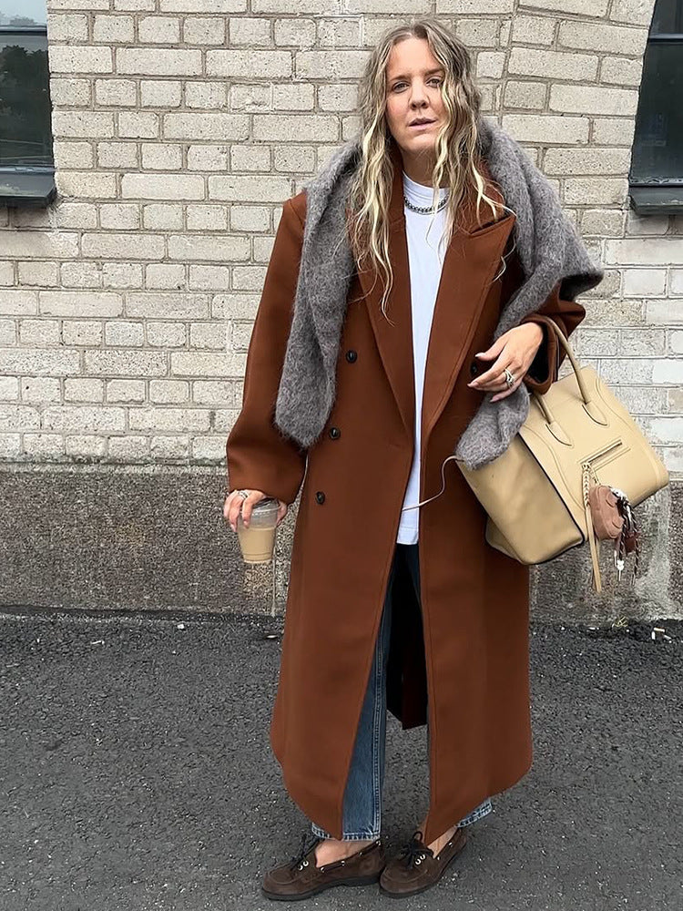 Damen Maxilanger doppeltreihiger Mantel mit Oversize-Silhouette Nord Taschen