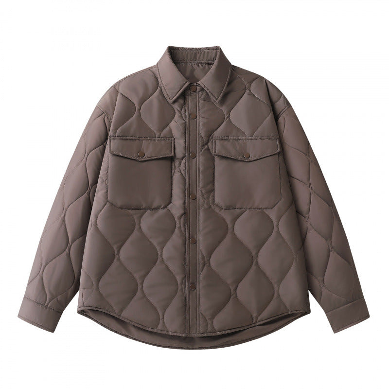 Unisex Gepolsterte gesteppte Hemdjacke mit Pattentaschen und abgerundetem Saum Nord Taschen