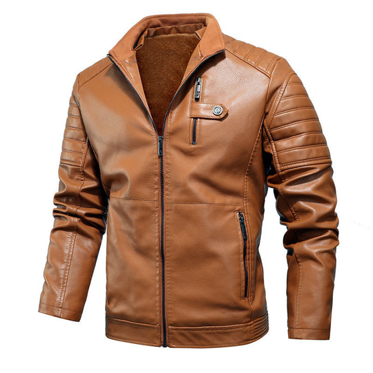 Herren schlanker Kunstleder‑Fieldblouson mit Stehkragen, Brustpattentaschen und Reißverschluss Nord Taschen