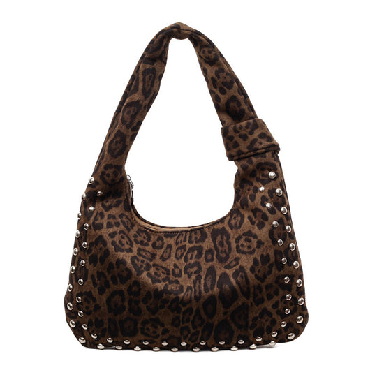 Damen Hobo-Tasche mit modischem Leopardenmuster und dekorativen Nieten Nord Taschen