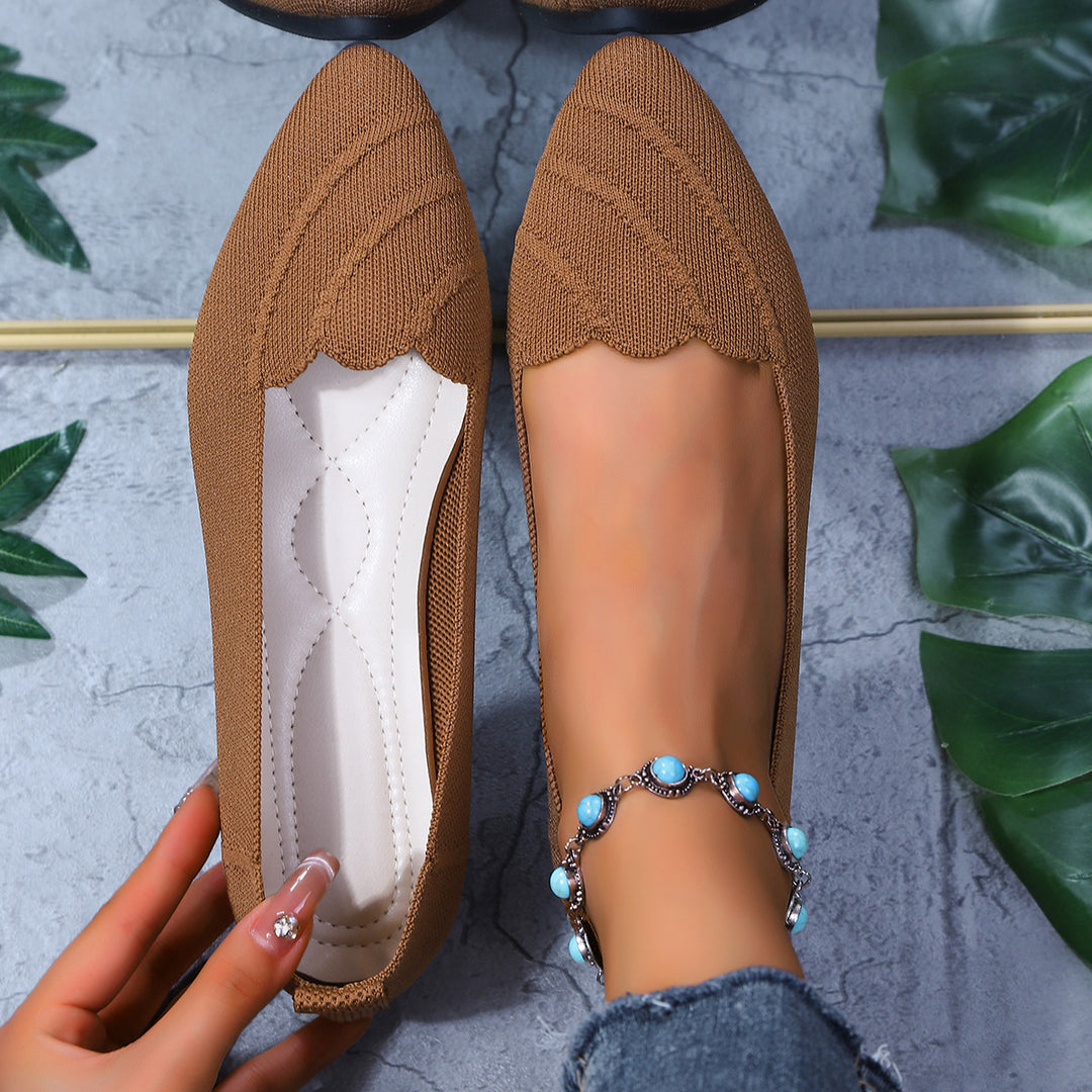Damen  spitze Ballerina-Slipper mit wellenförmiger Kantenverzierung und gestricktem Obermaterial Nord Taschen