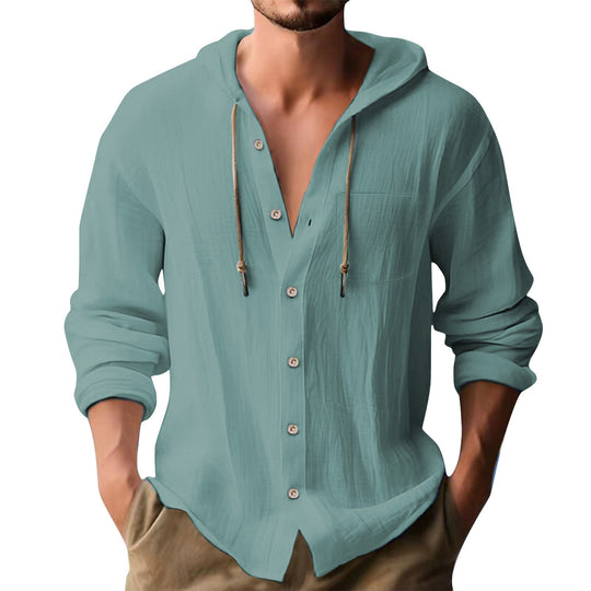 Herren lässiges Kapuzenshirt mit Knopfleiste und praktischen Taschen