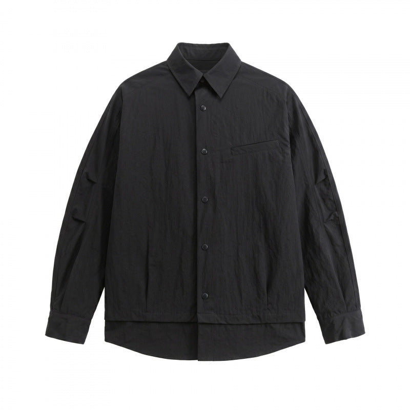 Unisex Oversize-Hemdjacke mit zweilagigem Saum, Brustpaspeltasche und strukturierter Baumwollmischung Nord Taschen