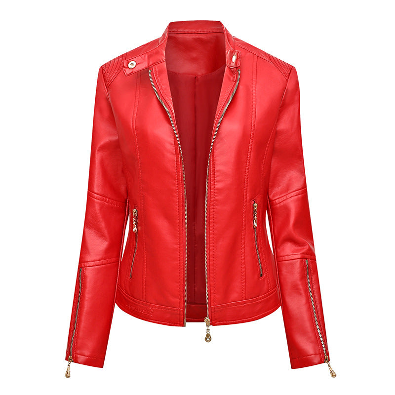 Damen Asymmetrische Bikerjacke aus Kunstleder mit Nietenbesatz und tailliertem Schnitt Nord Taschen