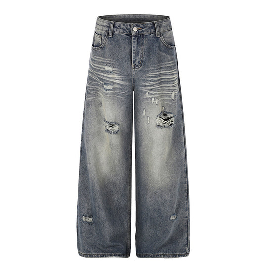 Damen Weite Destroyed Denim-Culotte-Jeans mit hoher Taille und Used-Effekt Nord Taschen