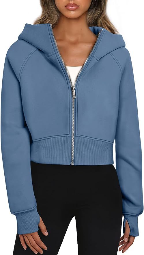 Damen Kurz geschnittener Performance-Kapuzenpullover mit durchgehendem Reißverschluss und Daumenlochbündchen Nord Taschen