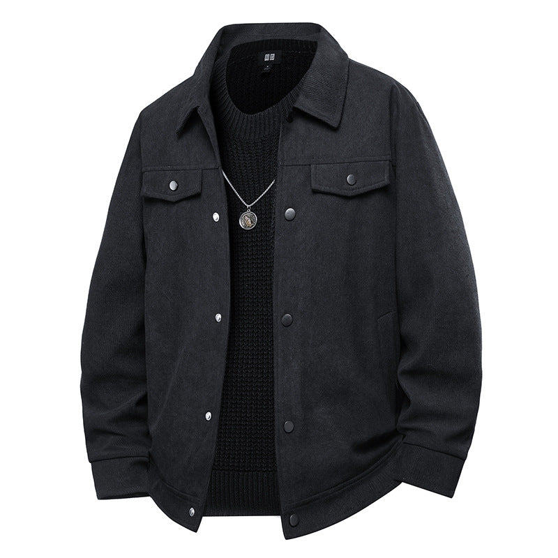 Herren Truckerjacke im Veloursleder-Look mit Druckknopfverschluss und Brustklappen Nord Taschen