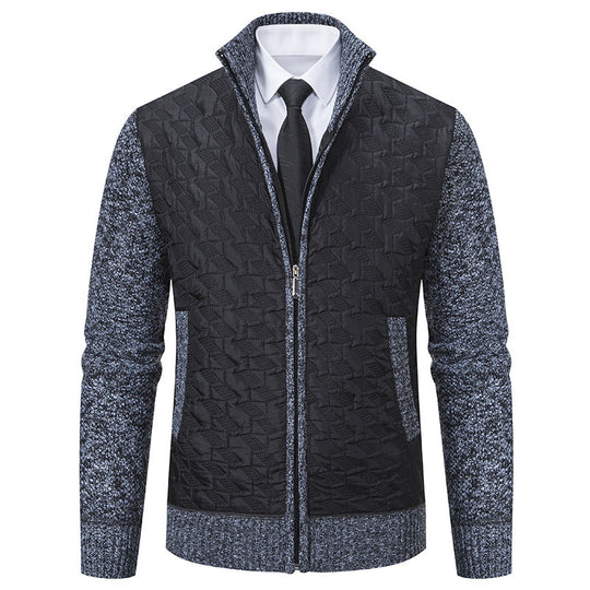 Herren Gesteppte Hybrid-Strickjacke mit Stehkragen, Kontrastärmeln und durchgehendem Reißverschluss Nord Taschen
