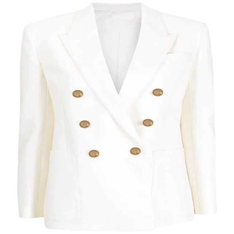 Damen Boxy-Zweireiher-Blazer im Clean-Tailoring mit strukturierten Schultern Nord Taschen