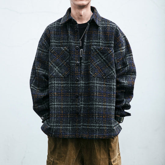 Unisex Karo-Overshirt aus Wollmix mit aufgesetzten Brusttaschen Nord Taschen