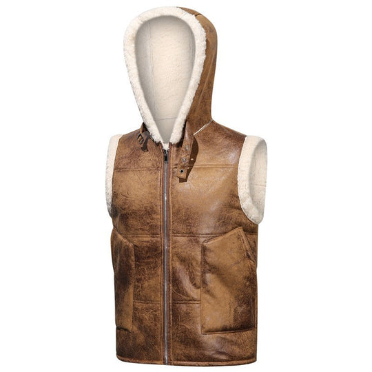 Herren Ärmellose Teddy-gefütterte Kapuzenweste im Shearling‑Look Nord Taschen
