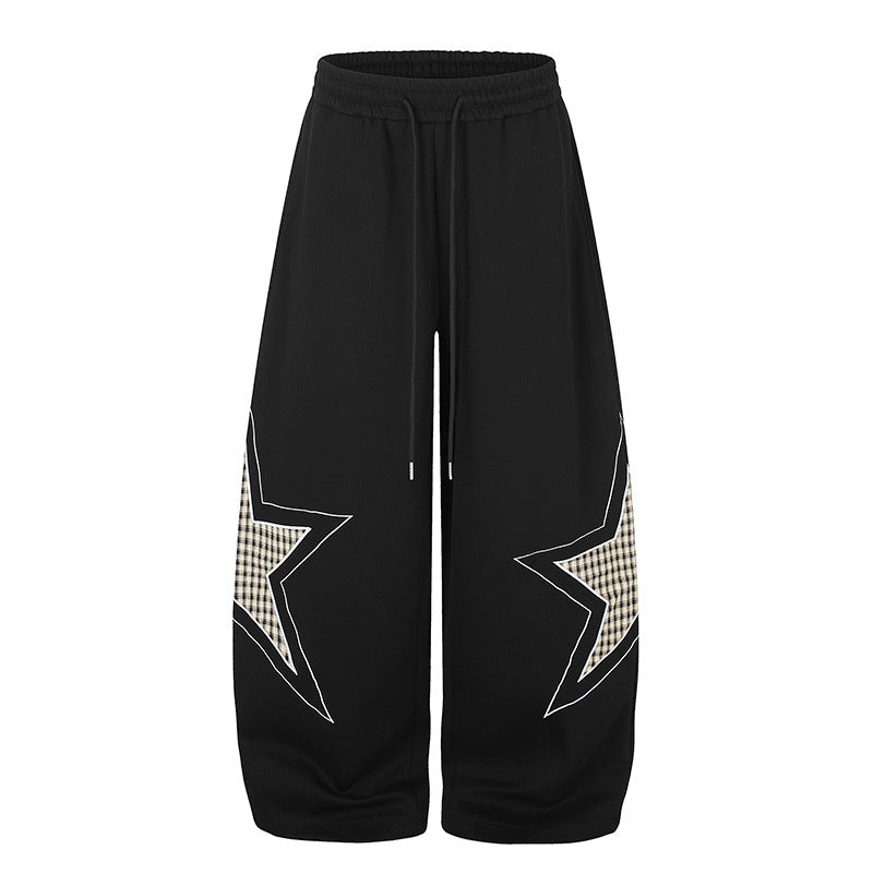Damen weite Palazzo-Sweathose mit Stern-Applikationen und Karo‑Einsätzen Nord Taschen