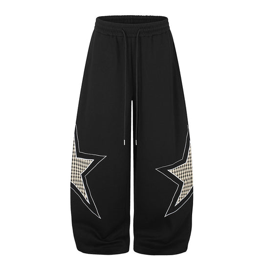 Damen weite Palazzo-Sweathose mit Stern-Applikationen und Karo‑Einsätzen Nord Taschen