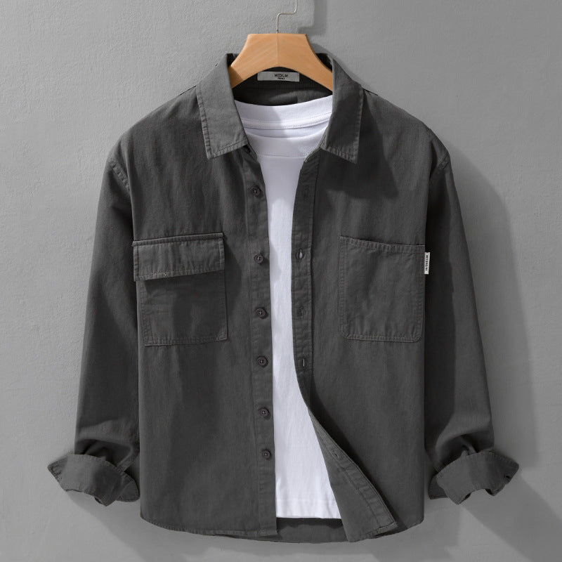 Herren Casual-Hemdjacke aus schwerem Baumwoll-Twill mit asymmetrischen Brusttaschen und kastigem Schnitt Nord Taschen