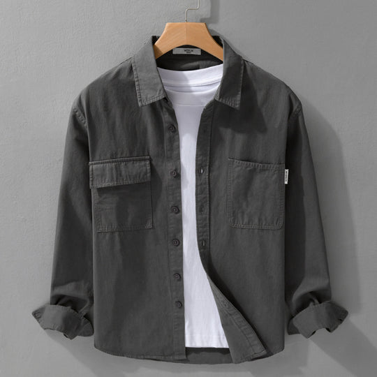 Herren Casual-Hemdjacke aus schwerem Baumwoll-Twill mit asymmetrischen Brusttaschen und kastigem Schnitt Nord Taschen