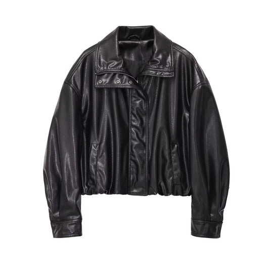 Damen Cropped-Blouson im Bomberstil aus veganer Glattlederoptik mit hohem Stehkragen Nord Taschen