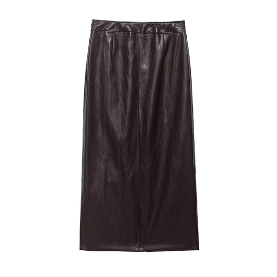 Damen Midi-Lederrock mit geradem Schnitt und seitlichem Reißverschluss Nord Taschen