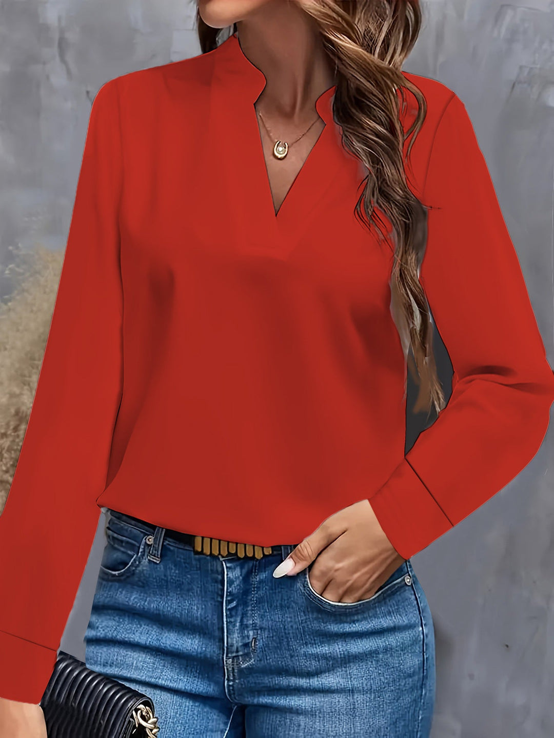 Damen Bluse mit Stehkragen und langen Ärmeln - Arvani