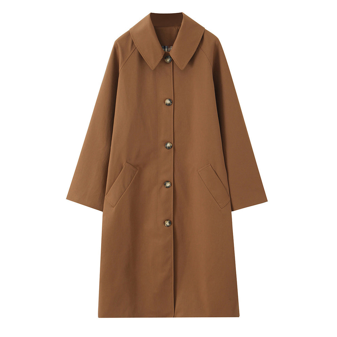 Damen Langer minimalistischer Trenchcoat mit weitem Kragen und gerader Silhouette Nord Taschen