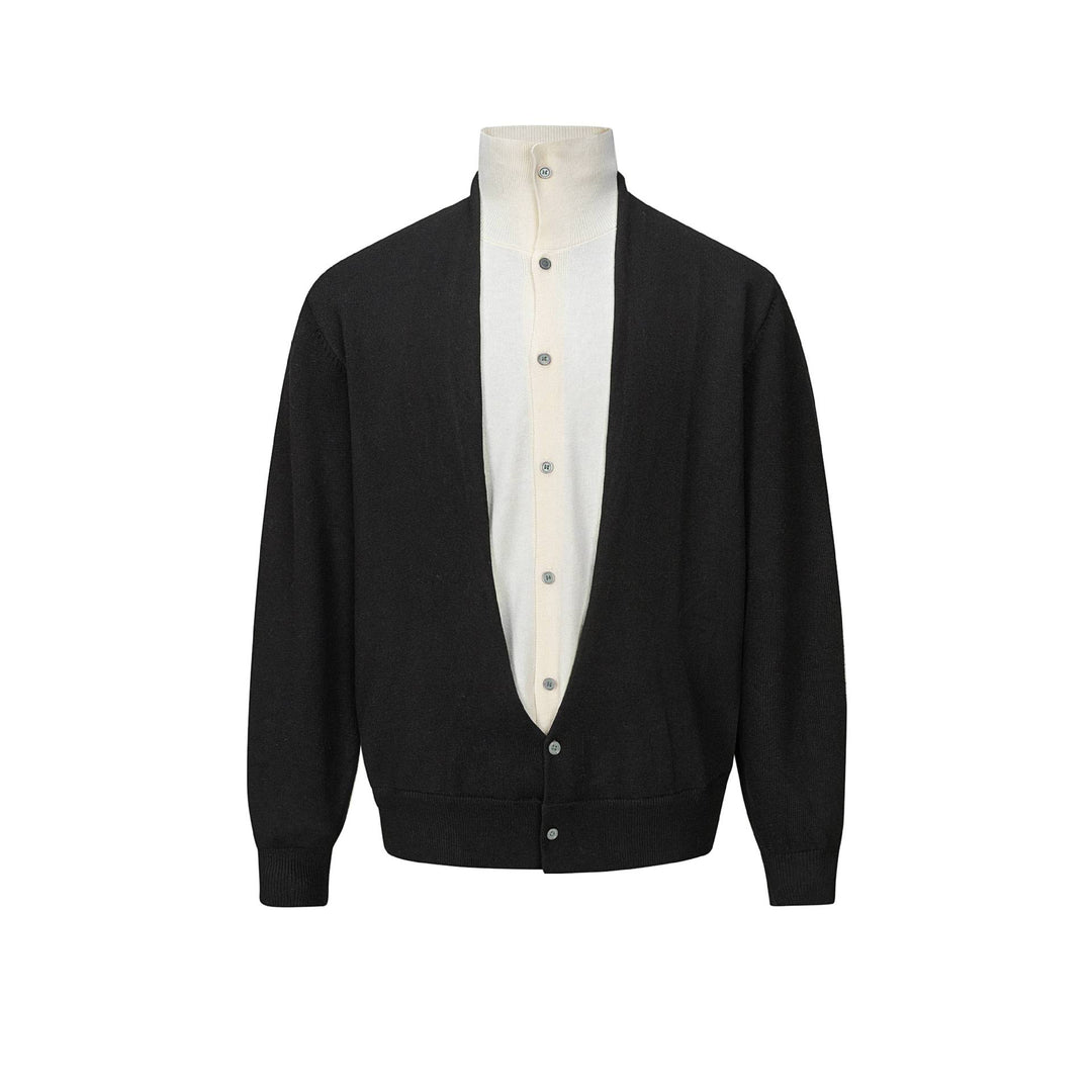 Herren Feinstrick-Layering-Cardigan mit tiefem V-Ausschnitt und integriertem Polokragen Nord Taschen