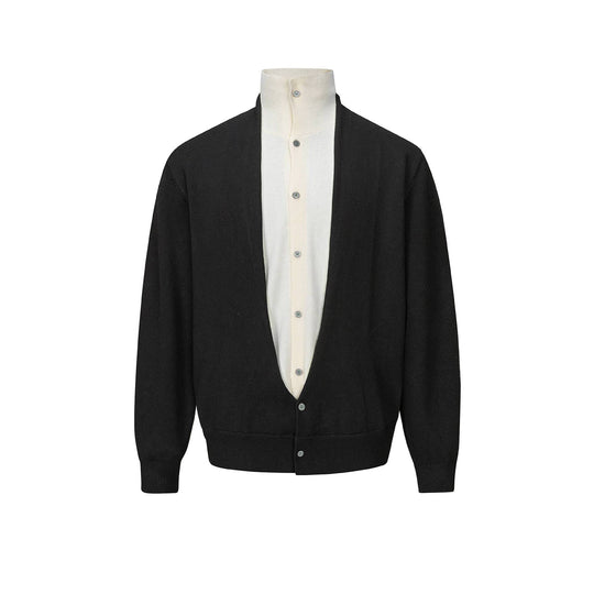 Herren Feinstrick-Layering-Cardigan mit tiefem V-Ausschnitt und integriertem Polokragen Nord Taschen