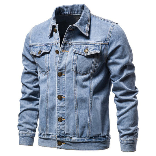 Herren taillierte Jeansjacke mit Brusttaschen, durchgehender Knopfleiste und Kontrastnähten Nord Taschen
