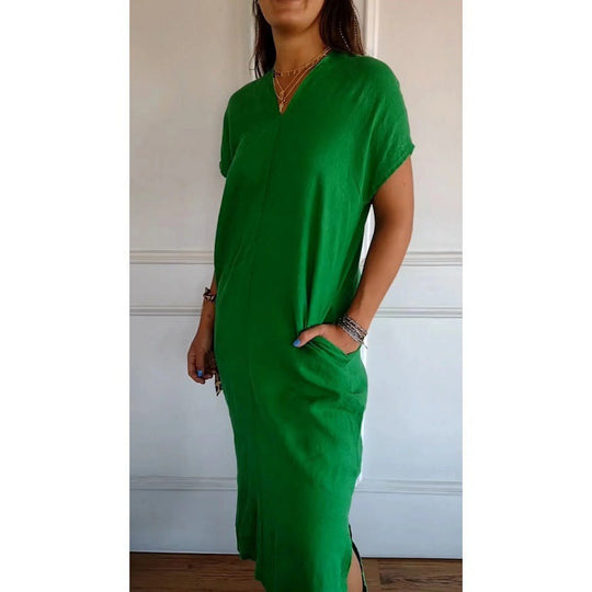 Damen Lässiges V-Ausschnitt Kleid mit praktischen Taschen und oversize Schnitt Nord Taschen