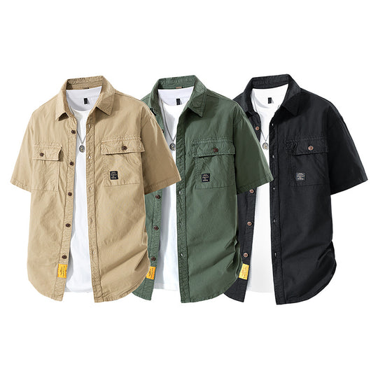 Herren Kurzarm-Fieldshirt im Overshirt-Look mit doppelten Brustklappen, verstärkten Nähten und gerundetem Saum Nord Taschen