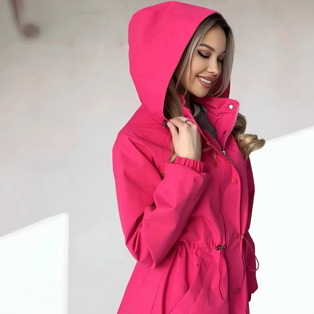 Damen Wasserabweisender Kurzparka mit Kapuze, Tunnelzug und Druckknopf-Leiste Nord Taschen