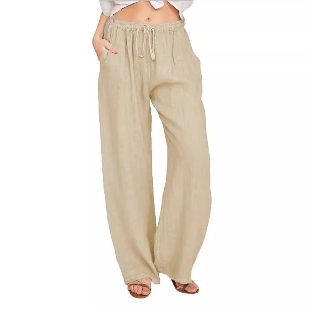 Damen Leinenhose mit weitem Bein und praktischen Seitentaschen