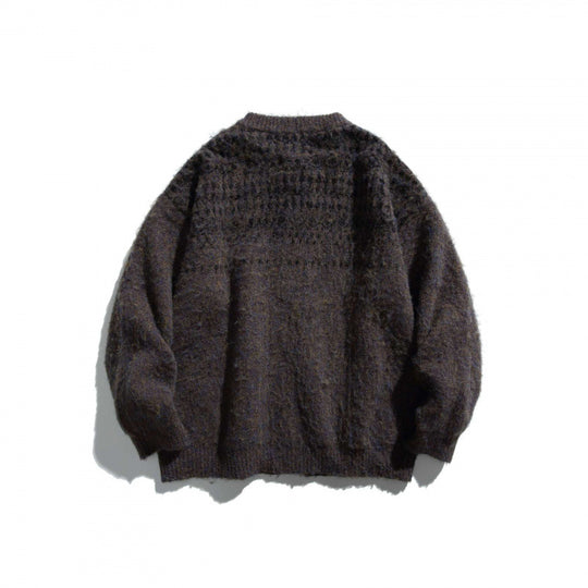 Unisex Grobgestrickte Oversize-Knopfleisten-Strickjacke aus Mohair-Mix mit Rundhals Nord Taschen