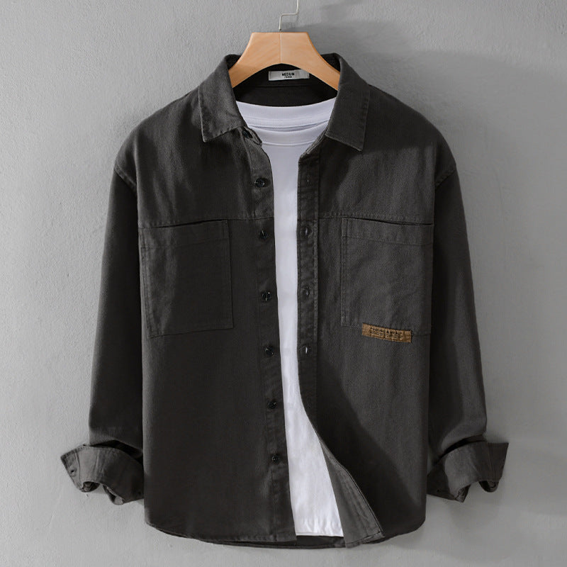 Herren Overshirt-Hemd aus strukturiertem Baumwoll-Twill mit aufgesetzten Brusttaschen und relaxed Fit Nord Taschen