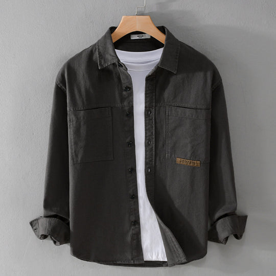 Herren Overshirt-Hemd aus strukturiertem Baumwoll-Twill mit aufgesetzten Brusttaschen und relaxed Fit Nord Taschen