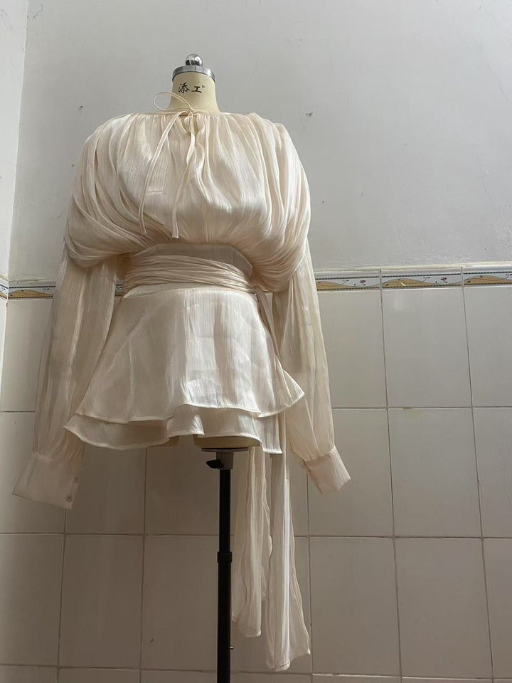 Damen Chiffon Minikleid mit eleganten Rüschendetails und verführerischem Wickeldesign Nord Taschen