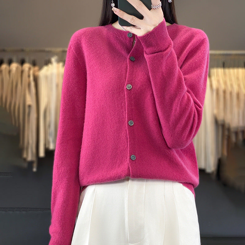 Damen Leichter Feinstrick-Cardigan mit Kaschmir‑Optik, Rundhalsausschnitt und verdeckter Knopfleiste Nord Taschen