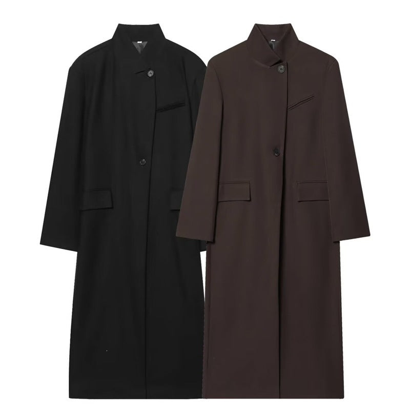 Damen Langer Mantel mit Mandarin-Kragen, minimalistischer Silhouette und verdeckter Knopfleiste Nord Taschen