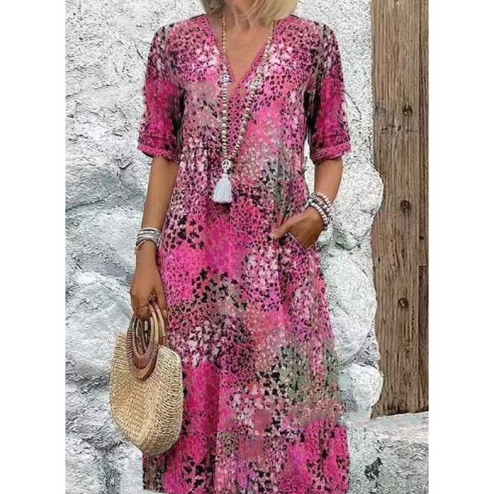 Damen Strandkleid im lässigen Stil mit Taschen und V-Ausschnitt