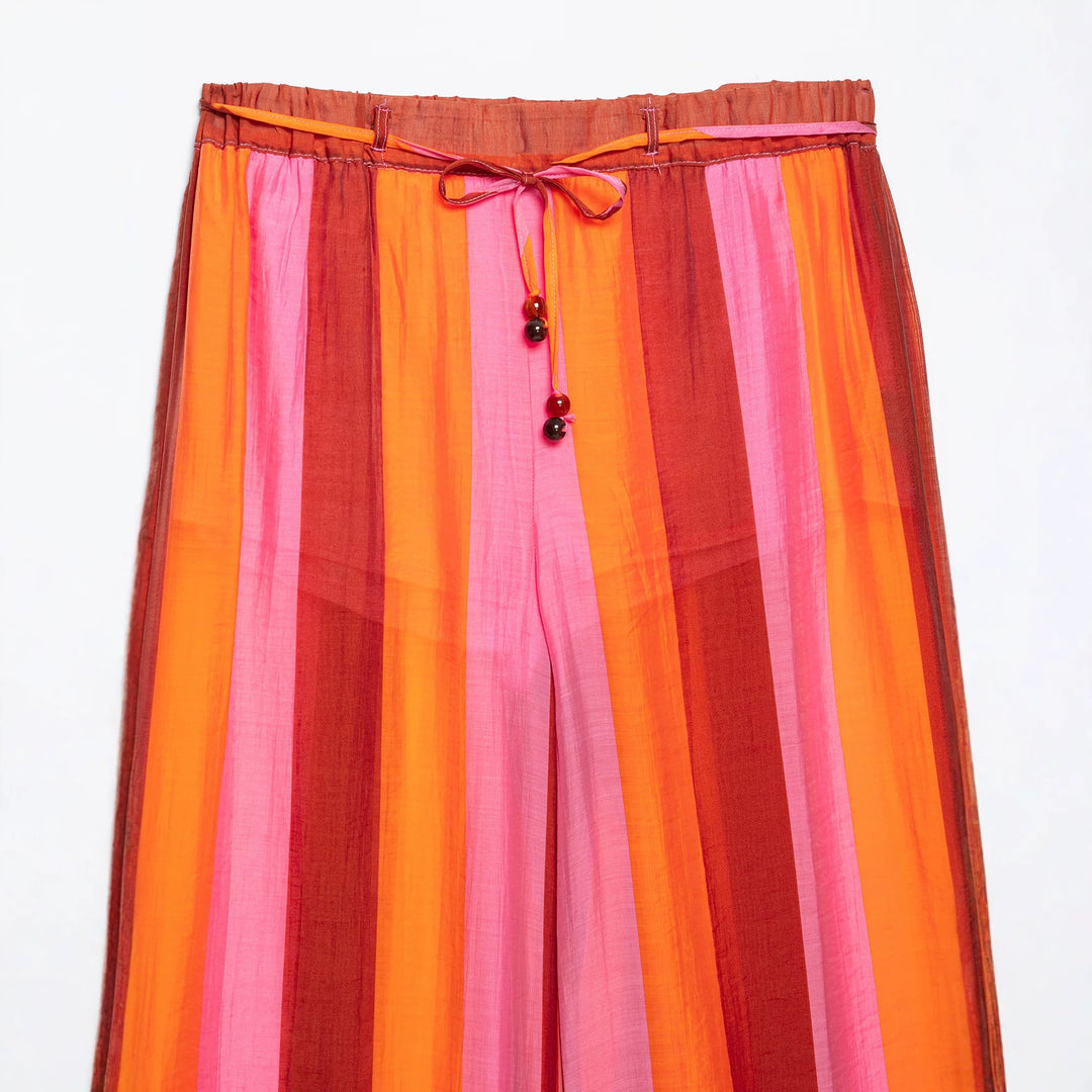 Damen 20+ weite Culotte‑Hose mit Tunnelzugbund und längs gestreifter Leinenoptik Nord Taschen