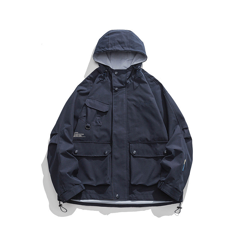 Unisex Oversize-Utility-Jacke mit Kapuze, multifunktionalen Pattentaschen und Kordelzug Nord Taschen