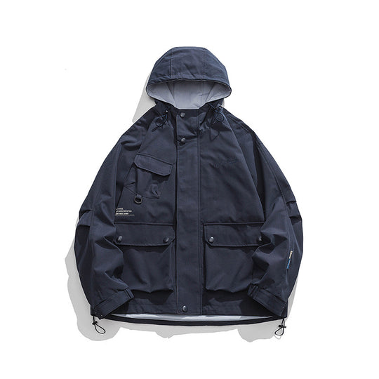 Unisex Oversize-Utility-Jacke mit Kapuze, multifunktionalen Pattentaschen und Kordelzug Nord Taschen