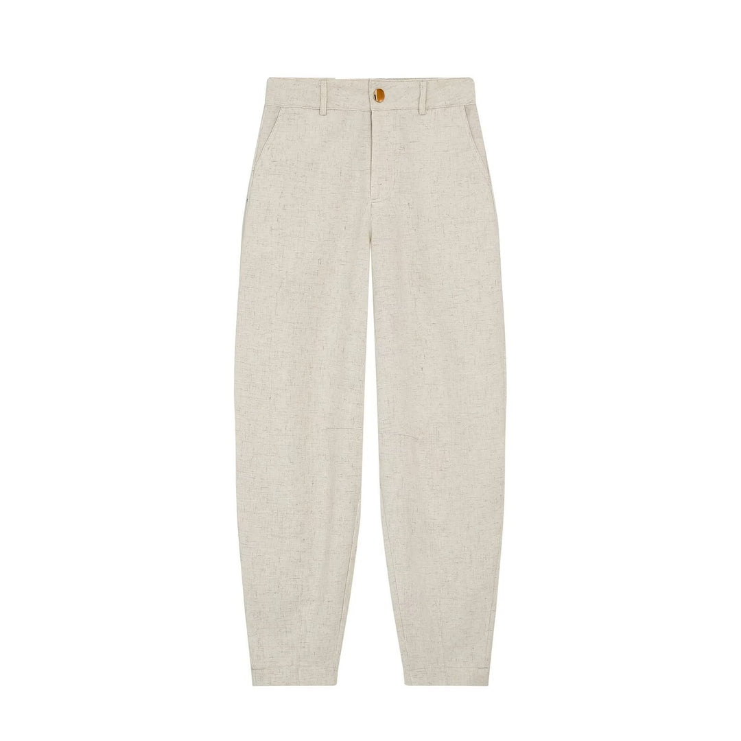 Damen Hochtaillierte Leinenblend-Hose mit konischer Passform und Ziernähten Nord Taschen