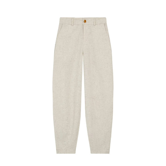Damen Hochtaillierte Leinenblend-Hose mit konischer Passform und Ziernähten Nord Taschen