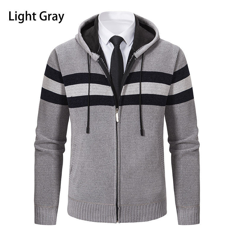 Herren Kapuzen-Strickjacke mit durchgehendem Reißverschluss, Kontraststreifen und Eingrifftaschen Nord Taschen