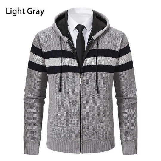 Herren Kapuzen-Strickjacke mit durchgehendem Reißverschluss, Kontraststreifen und Eingrifftaschen Nord Taschen