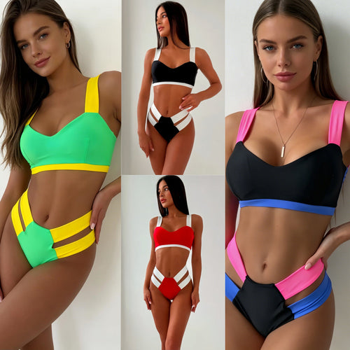 Damen Sportlicher Bikini mit kontrastierenden Farbelementen Nord Taschen