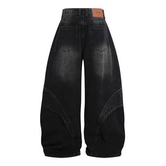 Damen Weite Hochtaillierte Ballon-Jeans mit markanten Panelnähten Nord Taschen